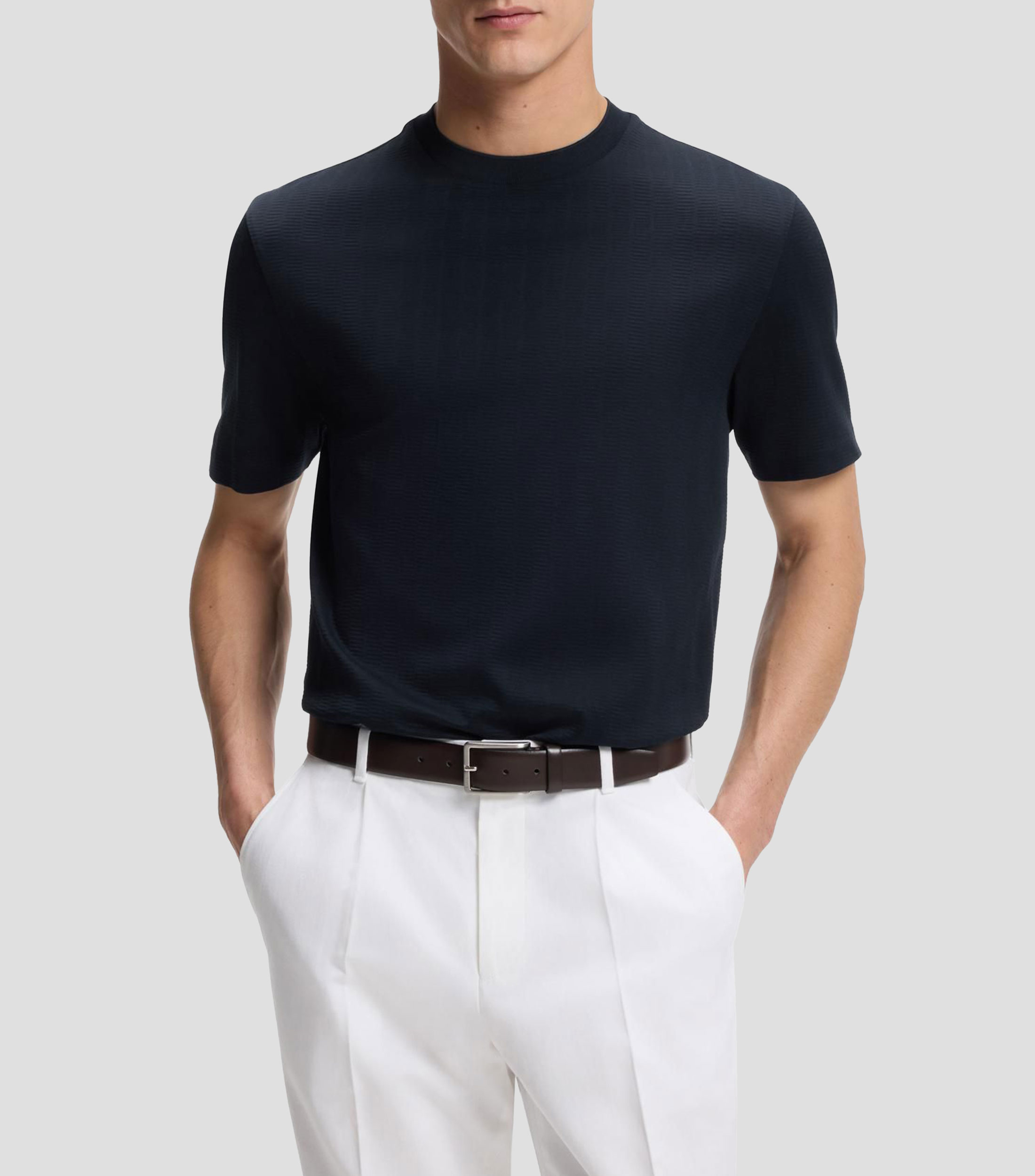 Playera regular de algodón con estructura de jacquard en relieve Hombre